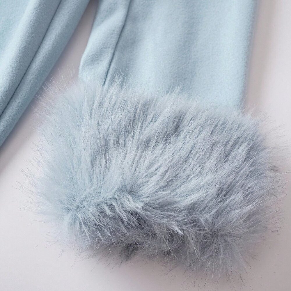 Baby Blue Elegant Women's Mid-Length Coat with Fur Collar - Picture 10 of 10
